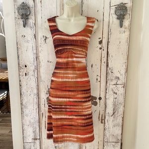 Prana Size Medium Dress Brown Rust Orange White Striped Athletic Casual Leisure